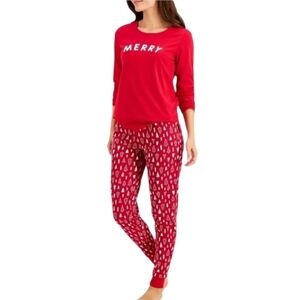 Women's Red Long Sleeve "Merry" Christmas Tree Print Pajama Set - NWOT